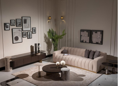 Luxus Komplette Wohnzimmer Sofa Beistelltische 6tlg Stoff Beige Holz